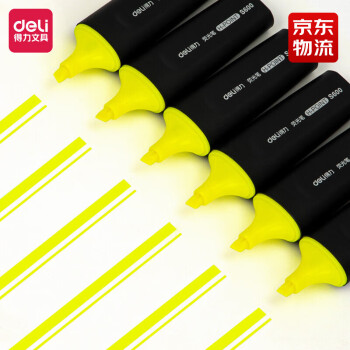 得力（deli）黄色荧光笔重点醒目标记笔 手帐可用水性记号笔 10支/盒 S600   1盒装