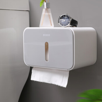 意可可（ecoco）意可可卷纸架卫生间纸巾盒免打孔纸巾架厕所防水创意壁挂式厕纸盒 星空灰配挂纸杆意可可
