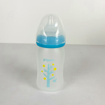 可么多么（como tomo）旗下 贝婴儿宽口玻璃奶瓶宝宝硅胶护层彩绘防碎160/240 蓝色小树 160