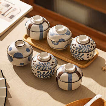 摩登主妇创意带盖小碗家用炖盅汤盅陶瓷日式餐具蒸鸡蛋燕窝甜品碗 4英寸粗陶盖盅-花风