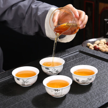 妙普乐梅兰竹菊茶杯 白瓷茶杯品茗杯陶瓷功夫小茶杯单杯主人杯茶具套装6 白瓷梅花茶杯-单杯