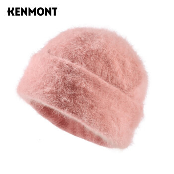 卡蒙（Kenmont）兔毛毛线帽子女冬天可爱护耳帽休闲百搭保暖套头帽针织绒线帽9307 雾粉色 均码58cm