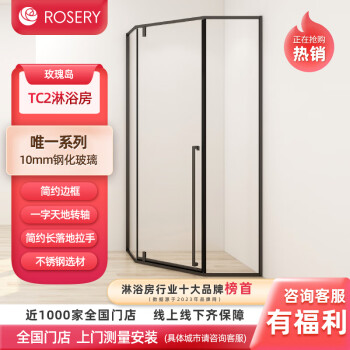玫瑰岛（ROSERY）淋浴房钻石型定制卫生间门玻璃门不锈钢干湿分离隔断浴室淋浴TC2 镜光（元/㎡）