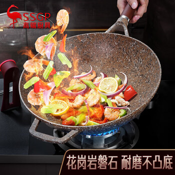 三四钢（SSGP） 不粘锅电磁炉煤气炉陶瓷炒菜锅 家用可立锅盖花岗岩煎炒锅 花岗岩炒锅:32cm