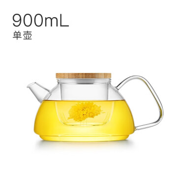 尚明（samaDOYO）加厚过滤耐热玻璃泡茶花茶壶 花草水果玻璃功夫透明茶具套装 方形手把900ml单壶