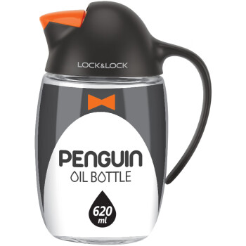 乐扣乐扣（LOCK&LOCK） 玻璃油壶可爱小企鹅自动开合油壶调味料瓶620ml橙色CKO105ORG
