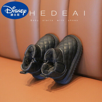 迪士尼宝宝雪地靴女童冬季2023新款棉鞋学步鞋加绒鞋子儿童雪地靴 黑色 22 鞋内长14.5cm