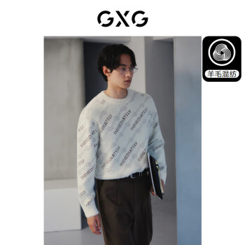 GXG男装  满身印花低领毛衣针织衫男士 23年冬季 米色 175/L