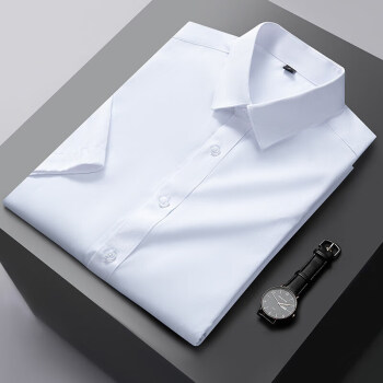 优衣库库男士短袖衬衫夏季高端白色衬衣休闲商务正 白色 M