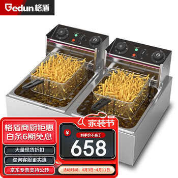 格盾（gedun）电炸炉商用双缸定时大容量油炸锅薯条油条电炸锅 【经济款】20升双缸 GD-DZL5S