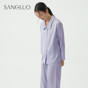 桑罗（SANGLUO）真丝睡衣冬季女款家居服套装 100%桑蚕丝 简约风休闲睡衣新年礼物 浅紫色 XL
