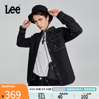 Lee标准版型黑色翻领工装口袋男牛仔衬衫休闲LMT007084100-614 黑色 L