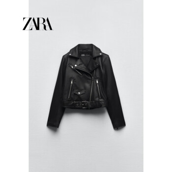 ZARA女装 仿皮机车款夹克皮衣外套 3046060 800 黑色 XS (160/80A)