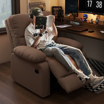 英斯迪尔（INSDEA）家用电脑椅懒人太空沙发舱多功能头等网吧沙发椅单人可躺电竞椅子 棕色【手动坐躺】 固定扶手 钢制脚