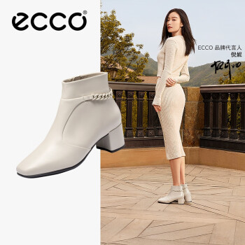 爱步（ECCO）【明星同款】靴子女 冬季保暖切尔西女靴粗跟皮靴 型塑290933 石灰色29093301378 37
