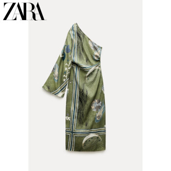 ZARA新款 女装 ZW系列印花不对称连衣裙 2871138 500 绿色 XS (160/80A)