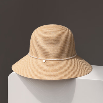 疯帽子与爱丽丝疯帽子 轻型材料 夏季出游透气遮阳宽檐渔夫帽珍珠草帽海边 24新 米黄色 M（56-58cm）可调节