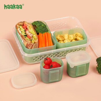 哈咔（haakaa）宝宝辅食盒婴儿保鲜盒可蒸煮硅胶冷冻格外出零食分装储存盒 果冻绿