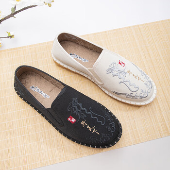 泰和源老北京布鞋刺绣男软底休闲鞋民族风软底防滑一脚蹬牛筋底开车鞋 黑色 72179 38