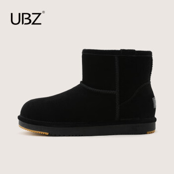 UBZ 防水雪地靴男士短筒2024新款冬季短靴 加绒防滑一脚蹬面包鞋 自然黑 42