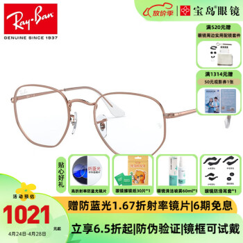 雷朋（RayBan） 光学眼镜框架 复古文艺轻盈金属细框多边形不规则眼镜架 RX6448 3094-茶色镜框