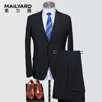MAILYARD/美尔雅西服套装 羊毛商务修身男士职业西装 工作服 388 黑色 AB5