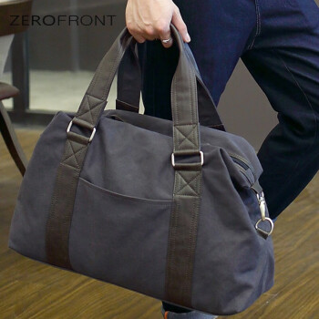 ZEROFRONT韩版大容量男士旅行包行李包休闲潮流单肩包男帆布手提斜挎包旅游 蓝黑色棉质帆布+质量三包