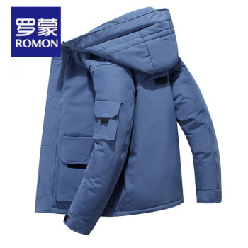 罗蒙（ROMON）加厚羽绒服男2023年新款时尚休闲工装羽绒服冬季连帽保暖外套潮 蓝色 XL