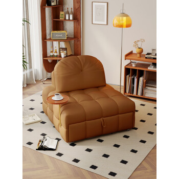 布雅迪（BUYADI）复古沙发床泡芙可折叠两用真皮小户型客厅单人豆腐方块懒人网红款 S级加厚头层真皮0.9米抗菌 1.5米1.8米