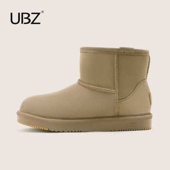 UBZ 防水雪地靴男士短筒2024新款冬季短靴 加绒防滑一脚蹬面包鞋 卡其 42