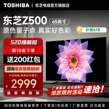 东芝电视官方Z500MF 120Hz高刷高色域量子点 3+64GB 4K超清液晶游戏电视机 品牌电视前十名 65英寸 65Z500MF智能液晶电视机