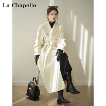 拉夏贝尔（La Chapelle）双面羊绒红色斗篷大衣女冬季法式感高端小个子中长款毛呢外套 白色 S