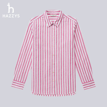 哈吉斯（HAZZYS）女装 2024夏季女士棉麻条纹宽松休闲衬衫女ASCSK1BBK38
