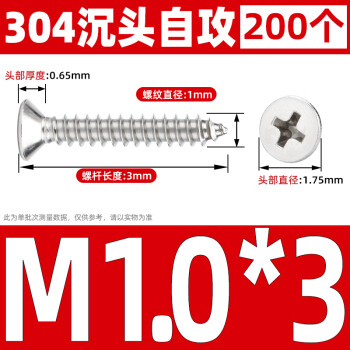 以瑟304不锈钢自攻螺丝十字沉头螺丝加长木螺丝钉平头M2M3M4M5M6 M1*3 (200个)