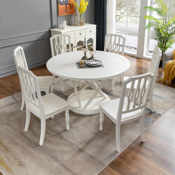 意特尔 简约现代白色实木餐桌1.38米圆桌餐厅家具圆形饭桌一桌六椅八椅 1.38米圆桌（不带餐椅）