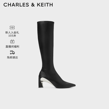 CHARLES&KEITH时尚尖头粗跟弹力瘦瘦靴女CK1-90360384 Black黑色 35
