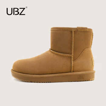 UBZ防水雪地靴女2024年冬季新款短筒一脚蹬加绒短靴面包东北防滑棉鞋 栗色 40