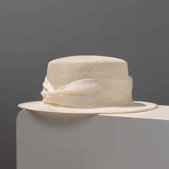 疯帽子与爱丽丝疯帽子 进口菲律宾亚麻平顶帽夏季优雅透气草帽出游遮阳礼帽女24 米白色 M（56-58cm）可调节