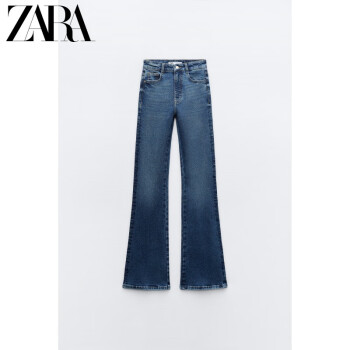 ZARA24春季新品 女装 Z1975 高腰修身喇叭牛仔裤 7223023 427 中蓝色 32 (160/58A)