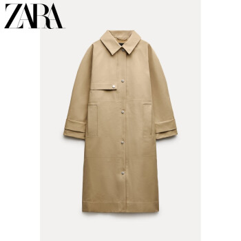 ZARA24春季新品 女装 ZW系列直筒风衣配衬衫 8491042 704 棕褐色 S