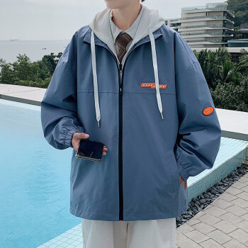 SPORTSDAY海澜之家男士外套男春秋季2024新款上衣服大码男装双拉链港风连帽 蓝色 M
