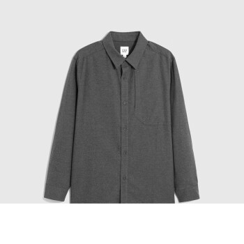 盖璞（GAP）男装冬季新款LOGO宽松廓形通勤长袖衬衫简约休闲上衣840768 深灰色 165/88A(S) 亚洲尺码