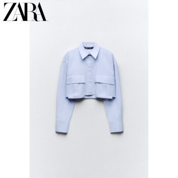 ZARA24春季新品 TRF 女装 风衣面料短衬衫 2083022 403 天蓝色 XS (160/80A)