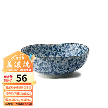 美浓烧（Mino Yaki） 日本进口陶瓷碗和风家用餐具碗碟盘釉下彩不规则汤面大碗 不规则平碗16.5CM*6CM