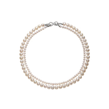 CAROMAY旗下LOYC淡水珍珠项链大小珠双层叠戴颈链锁骨链情人节礼物送女友 银色