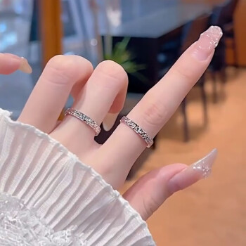 瑞诺碎碎冰情侣戒指一对925银戒指女ins小众设计感情人节礼物送女友 情侣对戒(男女款)
