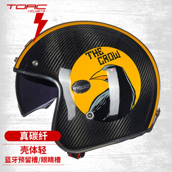 TORC摩托车头盔V587复古碳纤维半盔3c全盔四季透明碳纤THE CROW  XL码