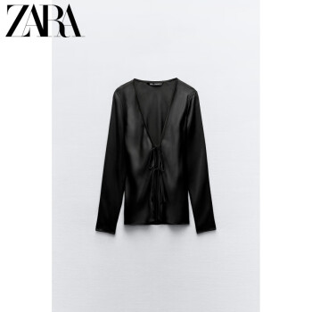 ZARA新款 TRF 女装 蝴蝶结饰丝缎质感衬衫 3160650 800 黑色 XS (160/80A)