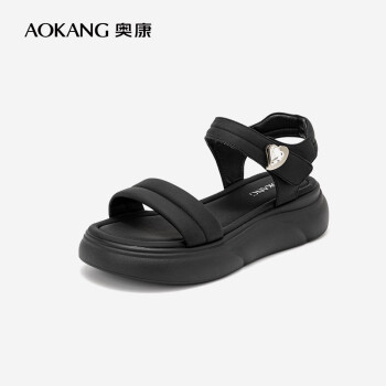 奥康（Aokang）超轻软底运动凉鞋女平底度假沙滩鞋1244821055黑色40码