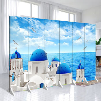 大海海景沙滩蓝天白云屏风隔断客厅卧室餐厅折叠可移动大自然风景 C02 3扇：1.2米宽X1.8米高(防透)